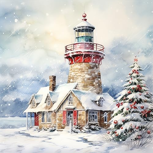 Starnearby DIY Diamond Painting Weihnachten Bilder Voller Runde 5D Diamant Painting Set Winter Schneeflocke Leuchtturm Diamant Malerei Painting für Anfänger Zuhause Deko Wanddekoration 30x30cm(G) von Starnearby