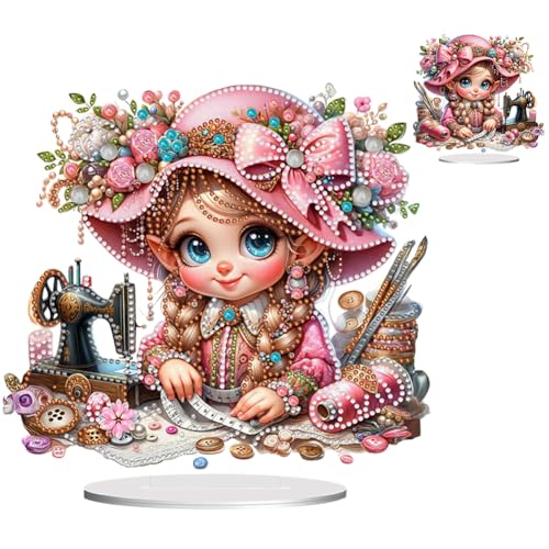Starnearby DIY Diamond Painting Weihnachten Deko, 5D Diamant Painting Tisch Deko, Diamant Malerei Engel Bilder, Ornamente Geschenke für Mädchen Hausgeschenk Deko für Familie (Nähmaschine Mädchen 1) von Starnearby
