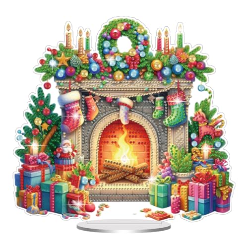 Starnearby DIY Diamond Painting Weihnachten Tisch Deko, 5D Diamant Painting Weihnachten Neu, Diamond Painting Winter Stehend Kunst Set für Anfänger Hausgeschenk Deko (Kamin) von Starnearby