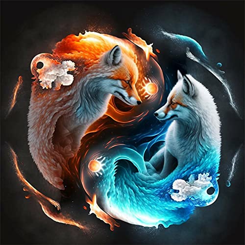 Starnearby DIY Diamond Painting Yin und Yang Bilder Voller Runde Diamant Painting Set für Anfänger Erwachsene Zuhause Deko Wanddekoration 30x30cm(Fuchs) von Starnearby