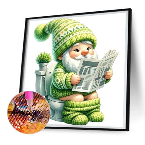 Starnearby DIY Diamond Painting Zwerge Diamant Painting Bilder Erwachsene Diamond Painting Set Gnome Diamant Malerei Für Anfänger Zuhause Deko Wanddekoration 30 * 30cm (ToilettenKobold E) von Starnearby