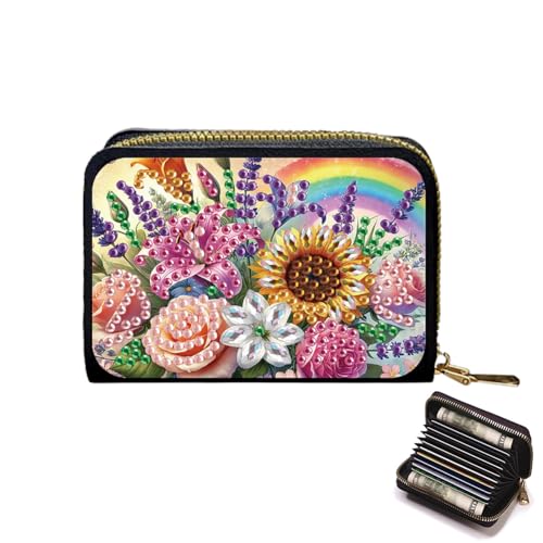 Starnearby Diamond Painting Handtasche Diamant Painting Kinder Bastelset Geldbörse Diamant Malerei Kosmetiktasche mit Reißverschluss Kleine Tasche für Frauen Mädchen (Blumen und Regenbogen) von Starnearby