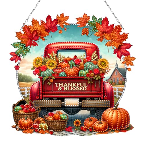 Starnearby Diamond Painting Herbst Anhänger Fensterbilder DIY Diamant Painting Herbst Türkranz Kranz Set mit Kette Diamant Malerei Kürbis Vogelscheuche Bilder für Fenster Wand Herbstdekoration von Starnearby