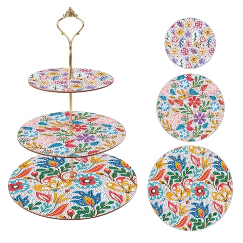 Starnearby Essen Tablett 3 Etagen, Diamond Painting Serviertablett, Diamant Malerei Mandala Tablett, Nachmittagstee-Dessert Dekotablett für Hochzeit Geburtstag Tea Party, Geschenke für Frauen (L) von Starnearby