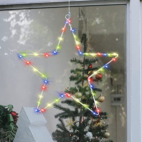 Starnearby LED Sterne Weihnachtsbeleuchtung, Weihnachtsdeko Fenster Innen/Aussen, Batteriebetriebene Lichterkette Weihnachten, 8 Modi LED Weihnachtsstern Deko für Fenster, Balkon, Party(Bunte) von Starnearby