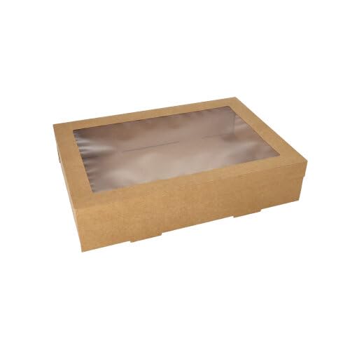 Starpak 50 Transport- und Catering-Kartons, Pappe eckig 8 cm x 25,2 cm x 35,9 cm braun mit separatem Deckel und Sichtfenster aus PET Starpak 50 Transport- und Catering-Kartons, Pappe eckig 8 cm x 25,2 cm x 35,9 cm braun mit separatem Deckel und Sichtfenster aus PET von Starpak