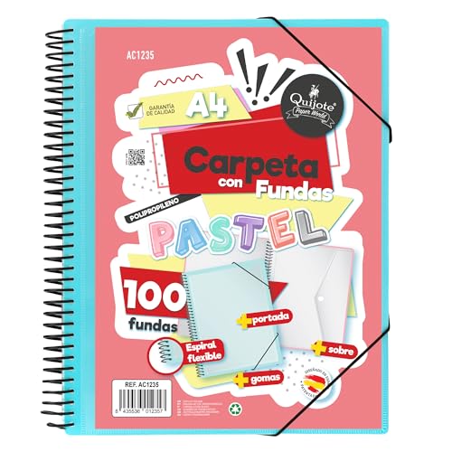 Starplast Mappe mit flexiblen Spiralhüllen - 100 transparente Hüllen, A4, elastischer Verschluss, Polypropylen-Deckel, anpassbare Vorderseite, für den Schul- und Bürogebrauch - Pastellblau Starplast Mappe mit flexiblen Spiralhüllen - 100 transparente Hüllen, A4, elastischer Verschluss, Polypropylen-Deckel, anpassbare Vorderseite, für den Schul- und Bürogebrauch - Pastellblau von Starplast