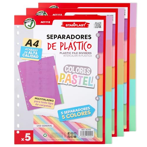 Starplast Packung mit 15 pastellfarbenen Trennblättern für Aktenordner und Mappen mit 2 bis 4 Ringen, Polypropylenregister mit Mehrfachlochung, für Schule und Büro Starplast Packung mit 15 pastellfarbenen Trennblättern für Aktenordner und Mappen mit 2 bis 4 Ringen, Polypropylenregister mit Mehrfachlochung, für Schule und Büro von Starplast