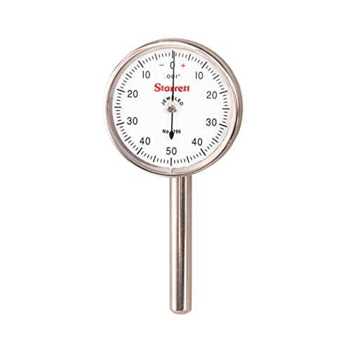 Starrett 196A5Z Universal-Messuhr, hinterer Kolben, weißes Zifferblatt, 0-50-0 Ablesung, 0-0,2" Bereich, 0,001" Graduierung von Starrett