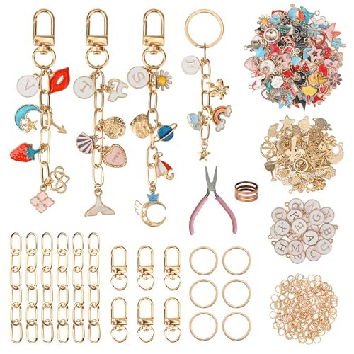 Starry 348-teiliges Schlüsselanhänger-Set, Taschenanhänger-Set, 126 Charms, 20 Schlüsselanhänger-Clips mit Schlüsselring, Schmuckzange, 30 Verlängerungsketten, drehbare Karabinerhaken, goldene Charms Starry 348-teiliges Schlüsselanhänger-Set, Taschenanhänger-Set, 126 Charms, 20 Schlüsselanhänger-Clips mit Schlüsselring, Schmuckzange, 30 Verlängerungsketten, drehbare Karabinerhaken, goldene Charms von Starry