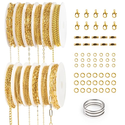 Starry Halskette aus 18-karätigem Gold für die Schmuckherstellung, 240 m, 12 Rollen, Schmuckherstellung, permanente Schmuckkette mit Karabinerverschluss und Biegeringe für DIY-Armbänder, Halsketten Starry Halskette aus 18-karätigem Gold für die Schmuckherstellung, 240 m, 12 Rollen, Schmuckherstellung, permanente Schmuckkette mit Karabinerverschluss und Biegeringe für DIY-Armbänder, Halsketten von Starry
