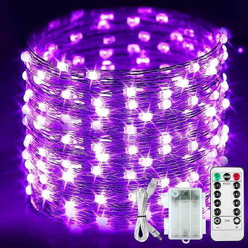 StarryEver 100er LED UV Shwarzlicht, Lichterkette Außen Batterie, 10M UV Licht LED, USB Lichterkette Halloween Innen Deko, UV Lila Licht Kupferdraht Lichterketten mit Fernbedienung für Halloween Party von StarryEver