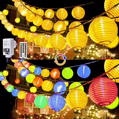 12M LED Lampions Lichterkette Außen Strom, Warmweiß und Bunt 11 Modi Lampion Lichterkette mit Fernbedienung, 40 LED Chinesische Laternen Beleuchtung Lichterketten Draußen für Patio Balkon Garten Hof von StarryEver