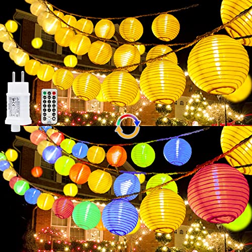 StarryEver 20M LED Lampions Lichterkette Außen Strom, Warmweiß und Bunt 11 Modi Lampion Lichterkette mit Fernbedienung, 80 LED Chinesische Laternen Beleuchtung Lichterketten Draußen für Patio Balkon von StarryEver