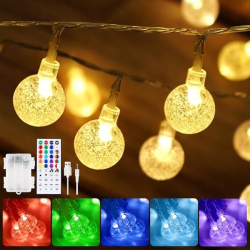 StarryEver LED Lichterkette Kugeln Bunt, 4.5M 30 LED Farbwechsel Lichterkette Batterie & USB Betrieben, 16 Farben Krystal Kugel Lichterkette Außen/Innen mit Fernbedienung für Garten Patio Zimmer Deko von StarryEver