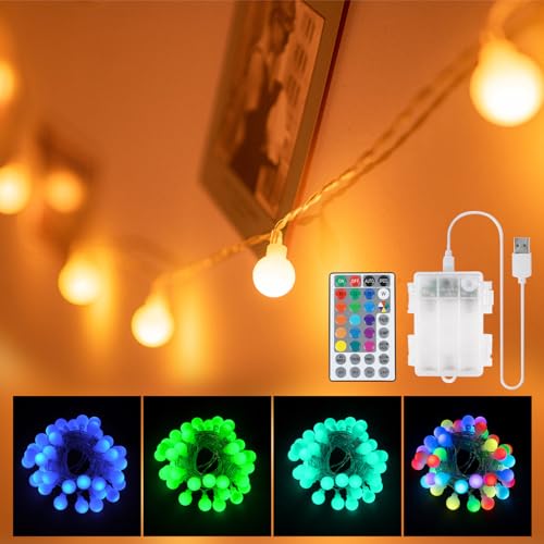 40 LED Lichterkette Batterie & USB Bunt, 6M 16 Farben Globe Lichterketten Außen/Innen mit Fernbedienung Timer, Kugel Lichterkette für Weihnachten Garten Zimmer Kinderzimmer Klassenzimmer Dekoration von StarryEver