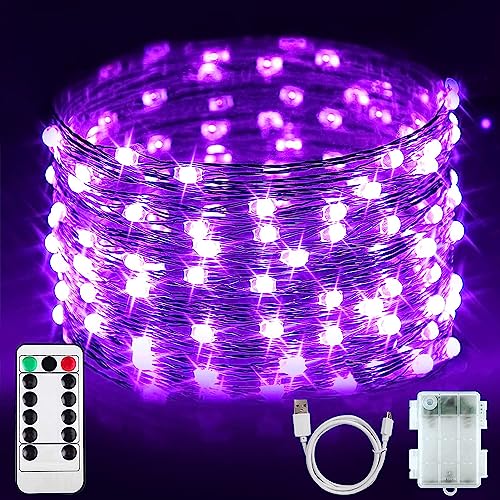 StarryEver 50er LED UV Shwarzlicht, Lichterkette Außen Batterie, 5M UV Licht LED, USB Lichterkette Halloween Innen Deko, UV Lila Licht Kupferdraht Lichterketten mit Fernbedienung für Halloween Party von StarryEver