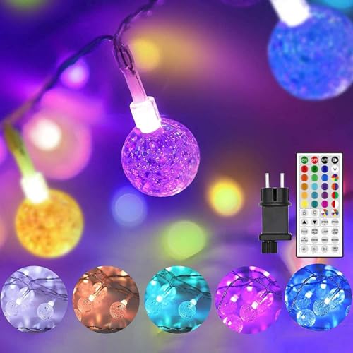 StarryEver 60 LED Lichterkette Außen Strom, Erweiterbar Bunt Globe Lichterkette Innen, 10M 16 Farben Kristall Kugeln Farbwechsel Lichterkettten für Kinderzimmer Mädchen Schlafzimmer Balkon Garten von StarryEver