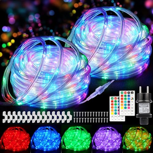 StarryEver Anschließbar 30M LED Schlauch Lichterkette Außen Strom, 300er LED Lichtschlauch Außen Bunt, 18 Farben Lichterkette Innen, Patio Lichterschlauch mit Fernbedienung für Outdoor Garten Balkon von StarryEver