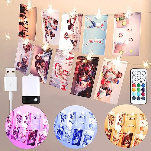 Bunt Foto Clips Lichterkette für Zimmer, USB & Batterie 2M 20 LED Lichterkette mit 20 Klammern für Fotos mit Fernbedienung, 10 Farben Lichterkette Bilderrahmen für Halloween, Weihnachten Wohnung Deko von StarryEver