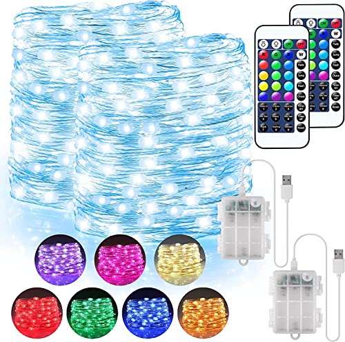 StarryEver Bunt LED Lichterkette Außen Batterie & USB, 16 Farben 132 Modi Lichterkette Innen mit Fernbedienung, 5M 50LED Bunt Lichterketten Batteriebetrieben für Zimmer Weihnachten Party Deko 2er-Pack von StarryEver