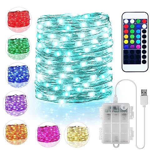 Bunt LED Lichterkette Außen Batterie & USB, 16 Farben 132 Modi Lichterkette für Zimmer mit Fernbedienung, 5M 50LED Fairy Lights Dimmbar, Lichterketten Batteriebetrieben Innen für Party Valentinstag von StarryEver