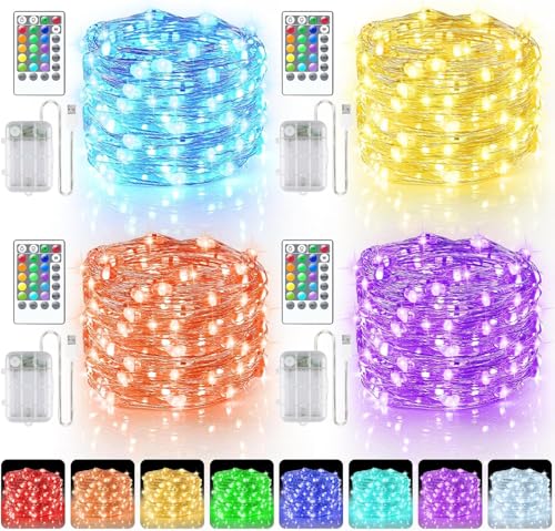 Bunt LED Lichterkette Innen Batterie & USB, 16 Farben 4 Modi Farbwechsel Lichterkette für Zimmer mit Fernbedienung Timer, 5M 50 LED LED Lichterkette Batteriebetrieben für Schlafzimmer Party 4er Pack von StarryEver