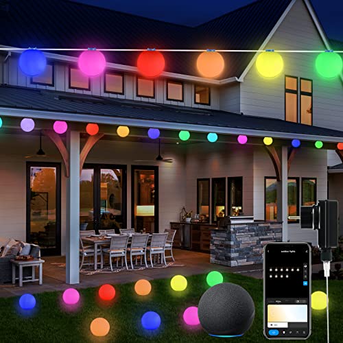 StarryEver LED Bunt Lichterkette Außen Strom, 7.2M Smart LED Wifi Outdoor Lichterkette mit 10er RGBICWW Glühbirnen, Funktioniert mit Alexa und Google Assistant, App Steuerung, Deko für Garten Balkon von StarryEver