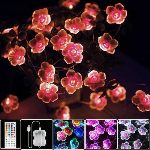 LED Bunt Lichterkette Blumen,4M 40er USB & Batterie LED Blume Lichterkette Innen, 16 Farben Lichterkette für Zimmer mit Fernbedienung für Halloween Diwali Garten Bäume, Geschenke für Frauen Mädchen von StarryEver