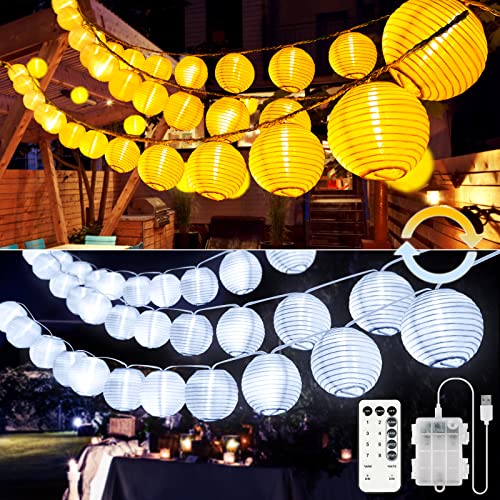 StarryEver LED Lampions Lichterkette Außen Batterie & USB, Warmweiß und Kaltweiß 20 Modi Lampion Lichterkette mit Fernbedienung, 12M 40 LED Chinesische Laternen Beleuchtung Draußen für Balkon Garten von StarryEver