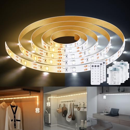 LED Streifen Batterie 1M, 3 Stück LEDs Strip Batteriebetrieben mit Fernbedienung Timer, Warmweiss & Kaltweiß LEDs Strips Dimmbar, LED Band Akku für Küche Bücherregal Schrank Kleiderschrank Bette von StarryEver