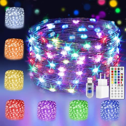 StarryEver 10M 100 LED Bunt Lichterkette Innen, 24 Farben 7 Modi USB Weihnachtsbeleuchtung für Zimmer mit Fernbedienung, Farbwechsel Lichterketten Außen mit EU Stecker, Fairy Lights für Kinderzimmer StarryEver 10M 100 LED Bunt Lichterkette Innen, 24 Farben 7 Modi USB Weihnachtsbeleuchtung für Zimmer mit Fernbedienung, Farbwechsel Lichterketten Außen mit EU Stecker, Fairy Lights für Kinderzimmer von StarryEver