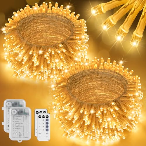 StarryEver LED Cluster Lichterkette Außen mit Fernbedienung, Cluster Lichterkette Warmweiß, 5M 100 LED Weihnachtsbeleuchtung Außen, Lichterketten Batteriebetrieben für Zimmer Balkon Garten 2er Pack StarryEver LED Cluster Lichterkette Außen mit Fernbedienung, Cluster Lichterkette Warmweiß, 5M 100 LED Weihnachtsbeleuchtung Außen, Lichterketten Batteriebetrieben für Zimmer Balkon Garten 2er Pack von StarryEver