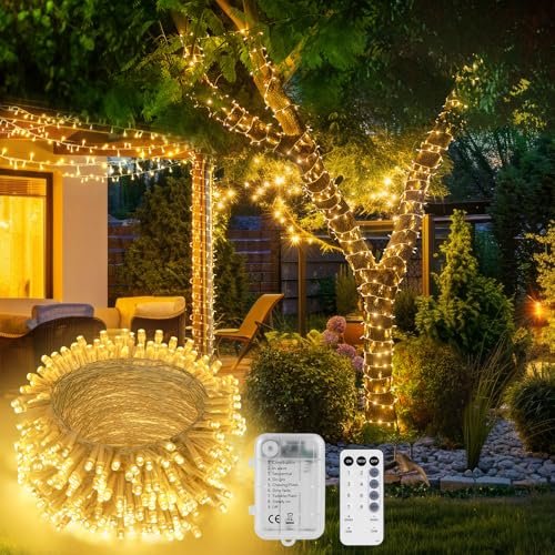 StarryEver Lichterkette Cluster Warmweiß mit Fernbedienung, LED Lichterkette Außen Batterie, 5M 100 LED Weihnachtsbaum Cluster Lichterkette, Lichterketten für Zimmer Schlafzimmer Balkon Garten von StarryEver