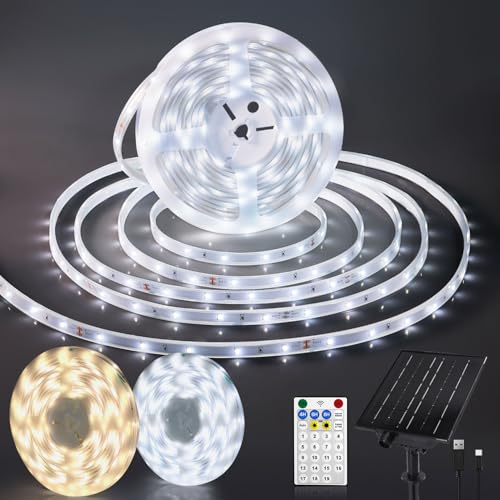 StarryEver Solar LED Steifen Außen 10M, Outdoor 300 LED Strip mit 19 Modi Fernbedienung Timer, Warmweiß & Kaltweiß Farbwechsel USB LED Band Stripes Lichtband für Garden Patio Balkon Outdoor Dekoration StarryEver Solar LED Steifen Außen 10M, Outdoor 300 LED Strip mit 19 Modi Fernbedienung Timer, Warmweiß & Kaltweiß Farbwechsel USB LED Band Stripes Lichtband für Garden Patio Balkon Outdoor Dekoration von StarryEver