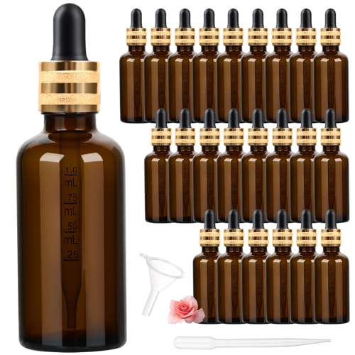 StarryTiger 24 Stück 50ml Pipettenflasche, Glasflasche mit Pipette, Braunglasflasche mit Pipette, Fläschchen mit Pipette für Essential Öle, Parfümöle, Flüssige Farbstoffe von StarryTiger