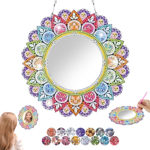 StarryTiger 5D Diamond Painting Spiegel, Schminkspiegel Bastelset, Kinder Kosmetikspiegel Spielzeug, Mirror Zimmer Wand Deko, Geschenke Mädchen 5 6 7 8 9 10 11 12 Jahre (01) von StarryTiger