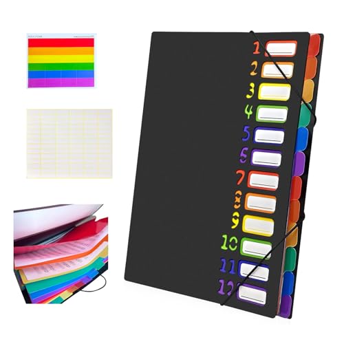 Dokumentenmappe A4, Mappe mit 12 Fächern, Dokumenten Organizer mit Beschreibbare Etiketten, Dokumentenmappe mit Gummiband, Postmappe, für Schule, Zuhause, Auf Bürobedarf Dokumentenmappe A4, Mappe mit 12 Fächern, Dokumenten Organizer mit Beschreibbare Etiketten, Dokumentenmappe mit Gummiband, Postmappe, für Schule, Zuhause, Auf Bürobedarf von Starward