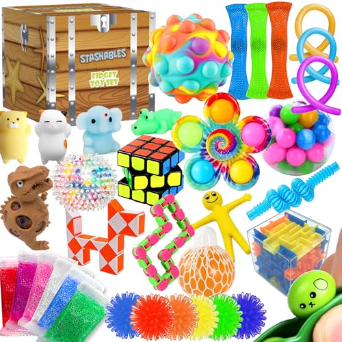 35 Stück Fidget Toys für Kinder Partygeschenke Mitgebsel Kindergeburtstag gastgeschenke Klassenzimmer Preise zum Stressabbau Schatztruhe Pop Its Spielzeug für Autisten und ADHS kleine Geschenke von Stashables