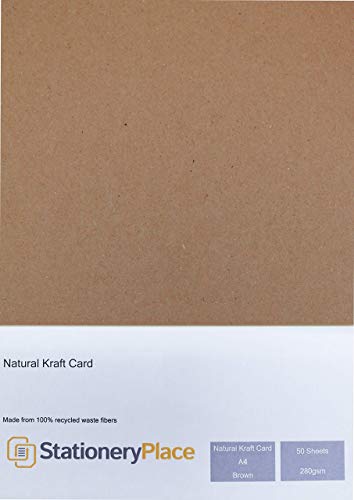 Stationery Place Dick braun Kraftpapier Kraftkarton Din A4 recycelt 50er Pack 280 g/m² von StationeryPlace
