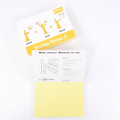 Stattys Notes selbsthaftende elektrostatische Moderations-Karten | Haften an allen Oberflächen | Ideen visualisieren, verschieben und strukturieren | 5 Blöcke, Größe S (10 x 7 cm), gelb von Stattys