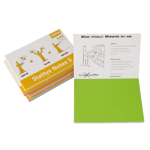 Stattys Notes selbsthaftende elektrostatische Moderations-Karten | Haften an allen Oberflächen | Ideen visualisieren, verschieben und strukturieren | 5 Blöcke, Größe S (10 x 7 cm) | Farbmischung von Stattys