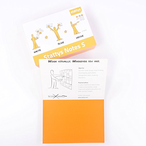 Stattys Notes selbsthaftende elektrostatische Moderations-Karten | Haften an allen Oberflächen | Ideen visualisieren, verschieben und strukturieren | 5 Blöcke, Größe S (10 x 7 cm) | Orange von Stattys