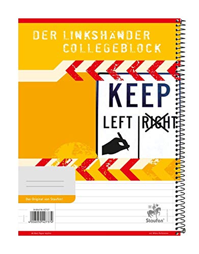 Collegeblock "Linkshänder" Original,70 g/qm,A4,liniert mit Innenrand,80 Blatt Collegeblock "Linkshänder" Original,70 g/qm,A4,liniert mit Innenrand,80 Blatt von Staufen