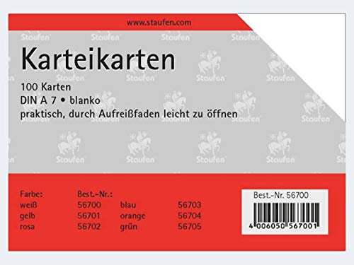 Karteikarte A7 blanko weiß Karteikarte A7 blanko weiß von Staufen
