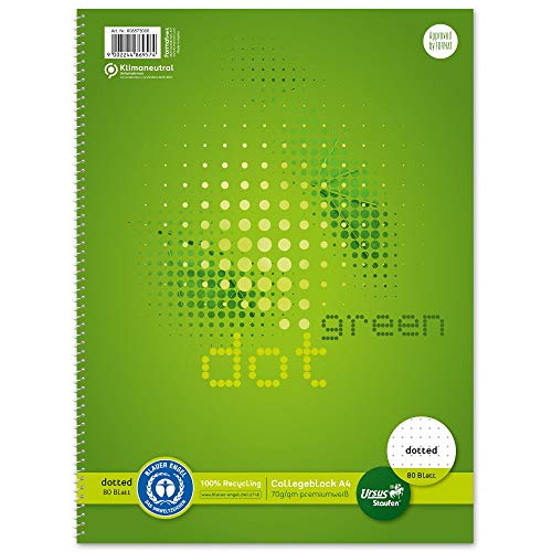 Staufen 608573000 - Staufen Green Collegeblock, DIN A4, Lineatur DOTTED, 80 Blatt, 4-fach Lochung, premiumweißes 70g/m² Recyclingpapier, 1 Stück von Staufen