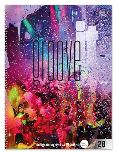 Staufen Collegeblock Groove it - 5 Blöcke je 80 Blatt, Lineatur 28 (5 mm kariert mit Randlinien), DIN A4, 4-fach Lochung, 70 g/m² Recyclingpapier von Staufen