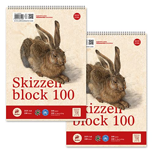 Staufen Dürer Skizzenblock Set, 2 Stück, DIN A4, je 100 Blatt - 100 g/m², ideal als Zeichenblock oder Malblock von Staufen