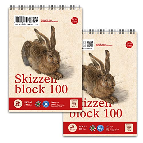 Staufen Dürer Skizzenblock Set, 2 Stück, DIN A5, je 100 Blatt - 100 g/m², ideal als Zeichenblock oder Malblock von Staufen