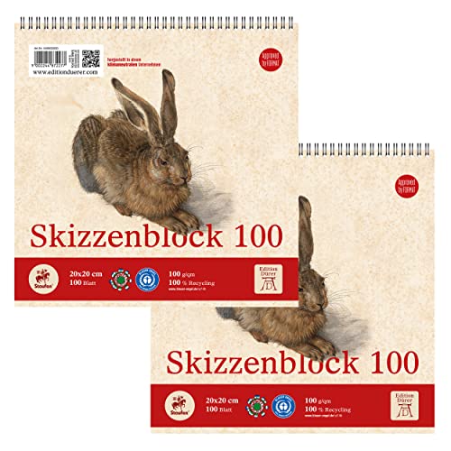Staufen Dürer Skizzenblock Set, 2 Stück, Format Q 20 x 20 cm, je 100 Blatt - 100 g/m², ideal als Zeichenblock oder Malblock von Staufen